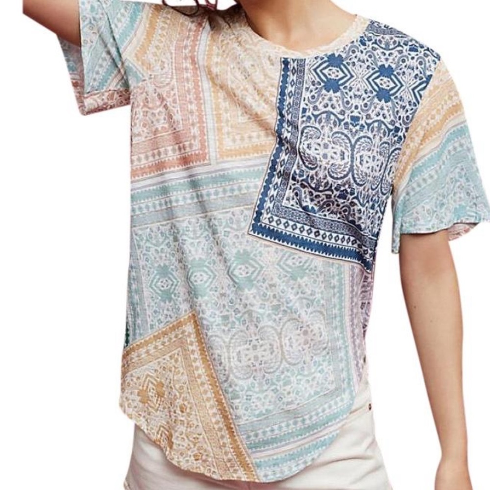 Anthropologie Multicolor Postmark Patchwork Tshirt - image 1
